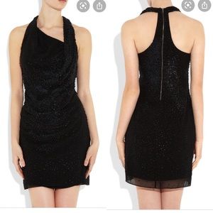Helmut Lang leather sequin LBD racerback dress